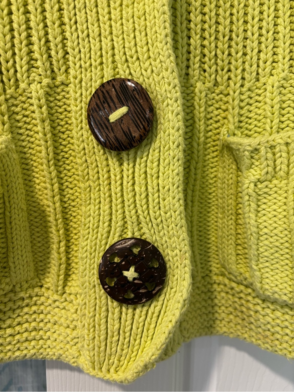 Pure Handknit Chartreuse Knit Cardigan with Decorative Buttons - Picture 4 of 8